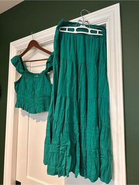 Green Tiered Maxi Skirt - Women's Lightweight Summer Skirt with matching top